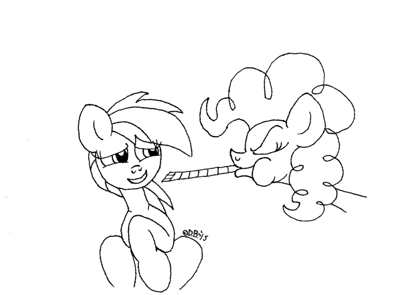 Size: 3209x2363 | Tagged: artist:dragonboi471, derpibooru import, monochrome, noisemaker, pinkie pie, rainbow dash, safe