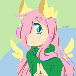 Size: 512x512 | Tagged: animated, artist:chibimlp-lover, clothes, derpibooru import, eared humanization, fluttershy, human, humanized, safe, solo, sweatershy, winged humanization