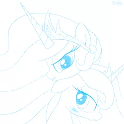 Size: 1320x1320 | Tagged: artist:irregular-entity, monochrome, princess celestia, princess luna, safe, sketch