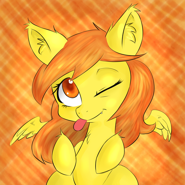 Size: 1024x1024 | Tagged: safe, artist:jovalic, derpibooru import, spitfire, cute, cutefire, fangs, one eye closed, solo, tongue out, wink