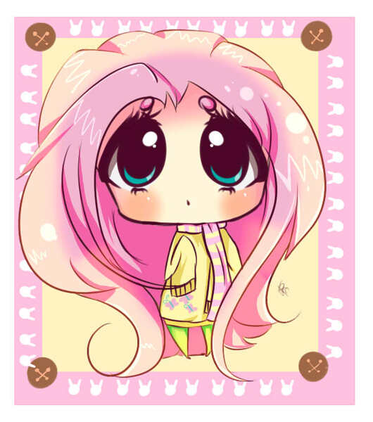 Size: 600x679 | Tagged: artist:senpai--pie, chibi, clothes, fluttershy, human, humanized, safe, scarf, solo, sweatershy