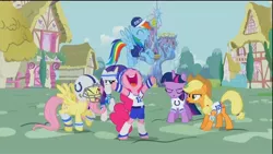 Size: 1920x1080 | Tagged: safe, derpibooru import, applejack, fluttershy, pinkie pie, rainbow dash, rarity, twilight sparkle, twilight sparkle (alicorn), alicorn, pony, cheerleader, female, indianapolis colts, mane six, mare, nfl, nose in the air, super bowl xlix, that was fast, twilight's castle