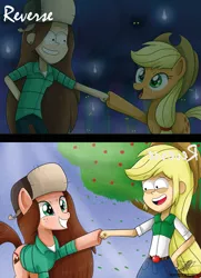 Size: 1181x1633 | Tagged: safe, artist:the-butch-x, derpibooru import, applejack, ponified, equestria girls, crossover, cute, day, equestria girls-ified, gravity falls, grin, happy, hoofbump, night, open mouth, smiling, style emulation, wendy corduroy