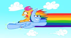 Size: 712x385 | Tagged: artist:vdru7, derpibooru import, pixiv, powdered toast man, rainbow dash, ren and stimpy, safe, scootaloo, wat