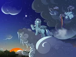 Size: 2560x1920 | Tagged: artist:rainihorn, cloud, cloudy, derpibooru import, grass, night, oc, oc:snowdrop, safe, sky, solo, stars, sunset, tree, unofficial characters only