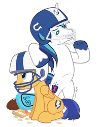 Size: 810x1050 | Tagged: american football, artist:dm29, chips, cute, derpibooru import, duo, flash sentry, foam finger, helmet, safe, sexy armor, shining armor, simple background, transparent background