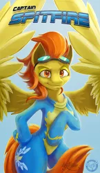 Size: 696x1200 | Tagged: artist:kraden, derpibooru import, safe, semi-anthro, solo, spitfire, spread wings, wonderbolts uniform