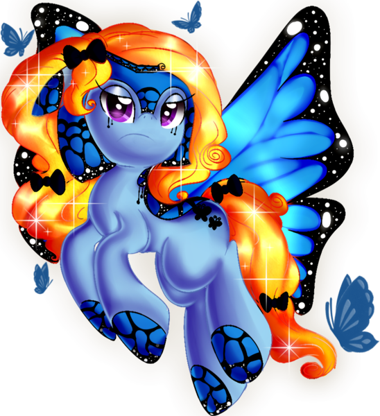 Size: 837x916 | Tagged: safe, artist:syico, derpibooru import, oc, oc:blue peleide, unofficial characters only, butterfly, butterfly pony, pony, butterfly wings, flying, simple background, solo, transparent background