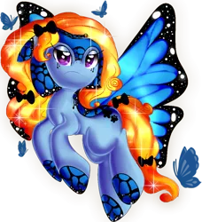 Size: 837x916 | Tagged: safe, artist:syico, derpibooru import, oc, oc:blue peleide, unofficial characters only, butterfly, butterfly pony, pony, butterfly wings, flying, simple background, solo, transparent background