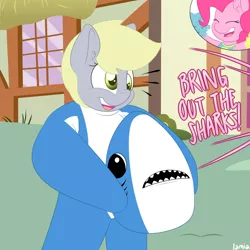 Size: 1000x1000 | Tagged: safe, artist:lamia, derpibooru import, derpy hooves, pinkie pie, pegasus, pony, shark, american football, cheerleader, clothes, costume, female, left shark, mare, super bowl, super bowl xlix, this explains everything