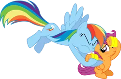 Size: 1024x673 | Tagged: safe, artist:masem, derpibooru import, rainbow dash, scootaloo, blowing, blushing, cute, cutealoo, dashabetes, floaty, inflatable, puffy cheeks, rainblow dash, scootalove, simple background, transparent background, water wings
