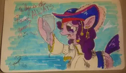 Size: 1760x1026 | Tagged: artist:jorobro, berry punch, berryshine, derpibooru import, jack sparrow, parody, pirate, pirates of the caribbean, rum, safe, solo, traditional art