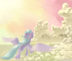 Size: 2000x1700 | Tagged: artist:yo-yall, cloudsdale, crepuscular rays, derpibooru import, flitter, flying, safe, solo
