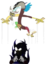 Size: 800x1110 | Tagged: artist:snicketbar, aura, chaos in equestria, crossover, dark sonic, derpibooru import, discord, discorded, puppeteer, safe, simple background, sonic the hedgehog, sonic the hedgehog (series), strings, transparent background, vector