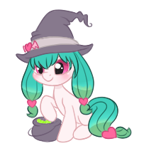 Size: 203x205 | Tagged: artist:styxlady, derpibooru import, hat, oc, oc:sugar spell, safe, solo, unofficial characters only, witch