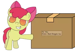 Size: 970x667 | Tagged: apple bloom, artist:thematrixman, bad dragon, box, derpibooru import, looking at you, package, solo, suggestive