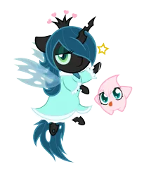 Size: 4500x5500 | Tagged: absurd resolution, artist:mysterious-lil-lady, artist:that-lil-trans-boy, changeling, changeling queen, chibi, cosplay, crossover, cute, cutealis, derpibooru import, duo, duo female, female, flufflebetes, luma, nymph, oc, oc:fluffle puff, queen chrysalis, rosalina, safe, simple background, super mario bros., super mario galaxy, transparent background, weapons-grade cute
