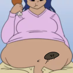 Size: 1250x1250 | Tagged: dead source, safe, artist:irateliterate, derpibooru import, twilight sparkle, human, ask feedee twilight, bbw, belly, belly button, button, button popping, drumstick, eating, fat, food, humanized, muffin top, obese, out of focus, tight clothing, tumblr, twilard sparkle, wardrobe malfunction, weight gain