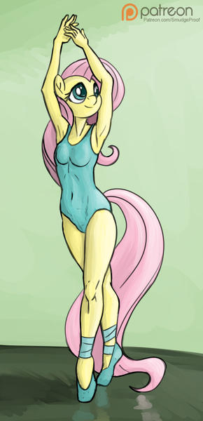 Size: 1000x2070 | Tagged: anthro, armpits, artist:smudge proof, ballet, breasts, delicious flat chest, flattershy, fluttershy, leotard, patreon, patreon logo, plantigrade anthro, safe, sketch, skinny, solo
