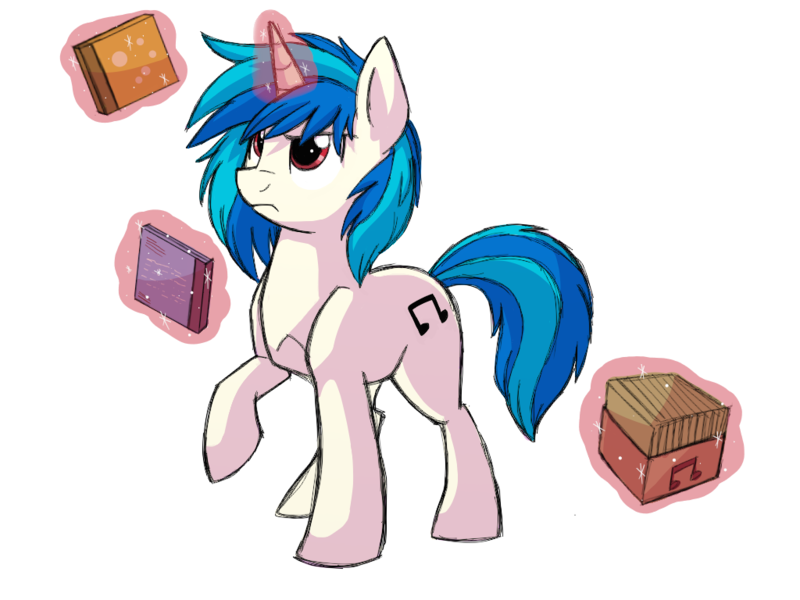 Size: 1024x768 | Tagged: safe, artist:itstaylor-made, derpibooru import, vinyl scratch, pony, unicorn, cd, colored sketch, female, image, magic, mare, png, raised hoof, red eyes, simple background, solo, telekinesis, transparent background