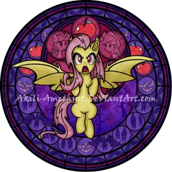 Size: 2100x2100 | Tagged: apple, applejack, artist:akili-amethyst, derpibooru import, flutterbat, fluttershy, safe, stained glass, twilight sparkle, vampire fruit bat