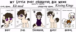 Size: 900x383 | Tagged: safe, artist:kissingkings, derpibooru import, oc, oc:kissing kings, unofficial characters only, pony, adult, age, elderly, foal, meme, teenager