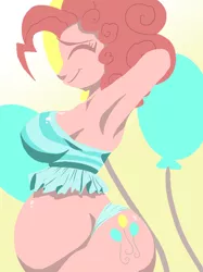 Size: 4998x6666 | Tagged: suggestive, artist:vale-city, derpibooru import, pinkie pie, human, equestria girls, absurd resolution, armpits, belly, bra, breasts, busty pinkie pie, clothes, female, humanized, panties, pony coloring, preggy pie, pregnant, smiling, solo, solo female, underwear