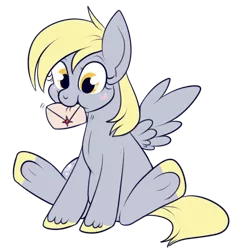 Size: 480x506 | Tagged: safe, artist:lulubell, derpibooru import, derpy hooves, pegasus, pony, :t, cute, derpabetes, diabetes, female, hoof polish, horses doing horse things, letter, mare, mouth hold, nail polish, nom, simple background, sitting, smiling, solo, transparent background, underhoof, unshorn fetlocks, weapons-grade cute