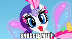 Size: 884x480 | Tagged: derpibooru import, image macro, imma snuggle you, makeup, meme, rarity, safe, solo