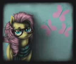 Size: 1280x1080 | Tagged: artist:thepolymath, artist:ventious, clothes, cutie mark background, edit, fluttershy, glasses, hipster, hipstershy, safe, scarf, solo