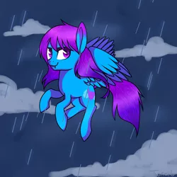 Size: 4500x4500 | Tagged: safe, artist:jandi-seal, derpibooru import, oc, oc:poorple night, unofficial characters only, pegasus, pony, absurd resolution, eyebrows, fangs, flying, rain