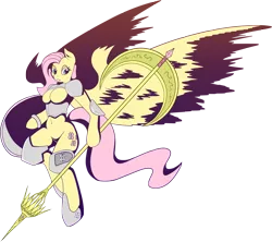 Size: 3249x2889 | Tagged: anthro, arm hooves, artist:multiponi, barbie doll anatomy, bipedal, breasts, busty fluttershy, derpibooru import, female, fluttershy, safe, semi-anthro, solo, valkyrie