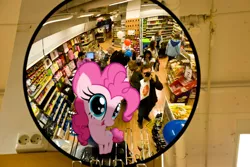 Size: 1012x678 | Tagged: artist:cyantal, artist:internationaltck, camera, curiosity, derpibooru import, edit, human, irl, mirror, photo, pinkie pie, ponies in real life, safe, store, vector