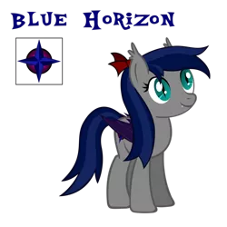 Size: 894x894 | Tagged: safe, artist:ask-bluehorizon, derpibooru import, oc, oc:blue horizon, unofficial characters only, bat pony, pony, female, hair bow, mare, reference sheet, smiling, solo