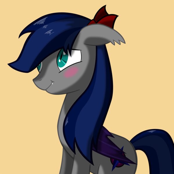 Size: 894x894 | Tagged: safe, artist:ask-bluehorizon, derpibooru import, oc, oc:blue horizon, unofficial characters only, bat pony, pony, blushing, female, hair bow, mare, smiling, solo