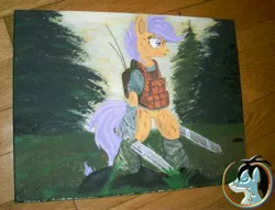 Size: 3135x2392 | Tagged: artist:marcoon1305, artist:ncmares, safe, scootaloo, solo, sword