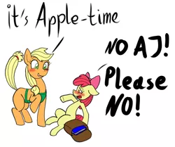 Size: 2358x1975 | Tagged: suggestive, artist:redanon, derpibooru import, edit, apple bloom, applejack, earth pony, pony, apron, blank flank, blushing, book, clothes, exploitable meme, female, filly, floppy ears, goofy time, grin, implied foalcon, implied incest, mare, meme, open mouth, raised hoof, smiling, wide eyes