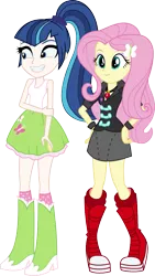 Size: 627x1109 | Tagged: safe, artist:alkonium, artist:mewtwo-ex, artist:nano23823, derpibooru import, fluttershy, shining armor, sonata dusk, equestria girls, clothes, clothes swap, gleaming shield, palette swap, recolor, rule 63, shining sonata, skirt