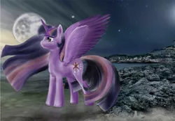 Size: 1024x712 | Tagged: safe, artist:dragontwi, artist:empress-twilight, derpibooru import, twilight sparkle, twilight sparkle (alicorn), alicorn, pony, female, full moon, mare, moon, night, sky, solo, stars