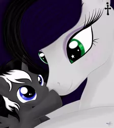 Size: 860x960 | Tagged: safe, artist:helen knowles, derpibooru import, oc, oc:dusk shadow, oc:sweet blasphemy, unofficial characters only, alicorn, pony, alicorn oc, baby, baby pony, foal, piercing, wingding eyes