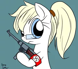 Size: 1800x1600 | Tagged: artist:aryanne, artist:iron gear, artist:randy, close-up, cute, derpibooru import, glasses, gun, looking at you, machine gun, mp-40, mp40, nazi, nerd, oc, oc:aryanne, ponytail, safe, solo, swastika, unofficial characters only, weapon