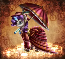 Size: 1592x1448 | Tagged: artist:9de-light6, clothes, derpibooru import, dress, rarity, safe, solo, steampunk, umbrella