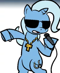 Size: 368x445 | Tagged: artist needed, safe, derpibooru import, trixie, pony, bipedal, gangsta, microphone, solo, sunglasses