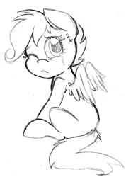 Size: 1404x1969 | Tagged: artist:strangiesleepy, crying, derpibooru import, monochrome, pencil drawing, safe, scootaloo, solo, traditional art, wip