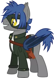 Size: 2136x3075 | Tagged: safe, artist:duskthebatpack, derpibooru import, oc, oc:deal breaker, oc:racket rhine, unofficial characters only, bat pony, pony, antagonist, clothes, glare, grin, jacket, male, power ponies oc, simple background, smirk, solo, stallion, transparent background, vector