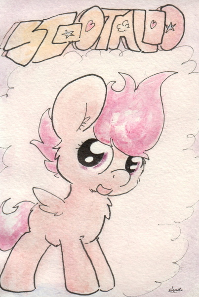 Size: 679x1012 | Tagged: safe, artist:slightlyshade, derpibooru import, scootaloo, solo, traditional art