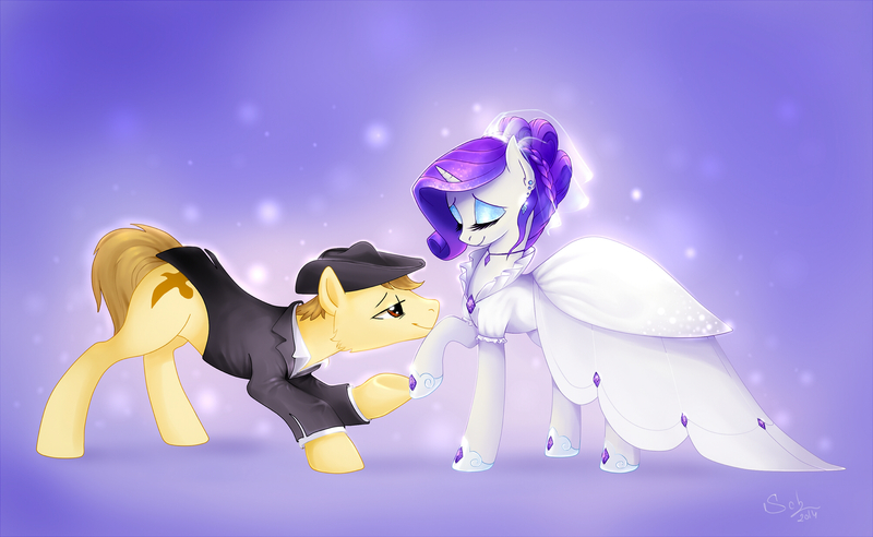 Size: 2000x1231 | Tagged: safe, artist:scheadar, derpibooru import, rarity, oc, canon x oc, clothes, dress, shipping, wedding, wedding dress