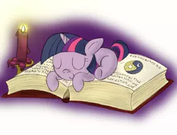 Size: 1894x1448 | Tagged: artist:suahkin, book, candle, derpibooru import, safe, sleeping, solo, twilight sparkle