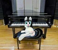 Size: 4000x3456 | Tagged: artist:thepianistmare, black hair, butt blush, derpibooru import, female, irl, large butt, looking at you, oc, oc:klavinova, photo, piano, plot, ponies in real life, prone, realistic, seat, solo, solo female, suggestive, unofficial characters only