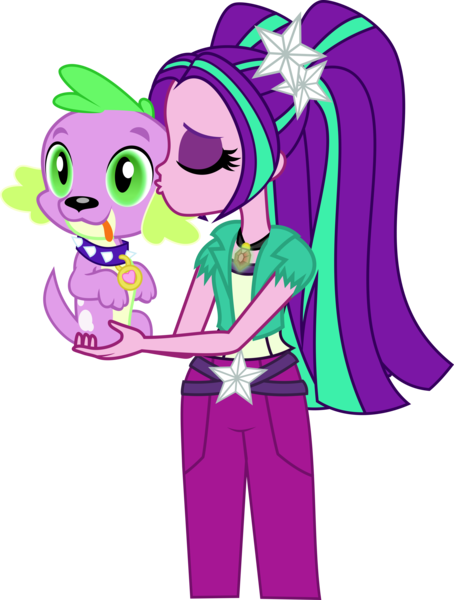 Size: 3018x3992 | Tagged: safe, artist:xebck, derpibooru import, aria blaze, spike, dog, equestria girls, rainbow rocks, ariabetes, ariaspike, cute, eyes closed, female, interspecies, kissing, male, mind control, simple background, spike the dog, spikelove, straight, transparent background, vector